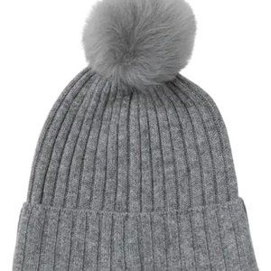 Cashmere Beanie with Shearling Pom